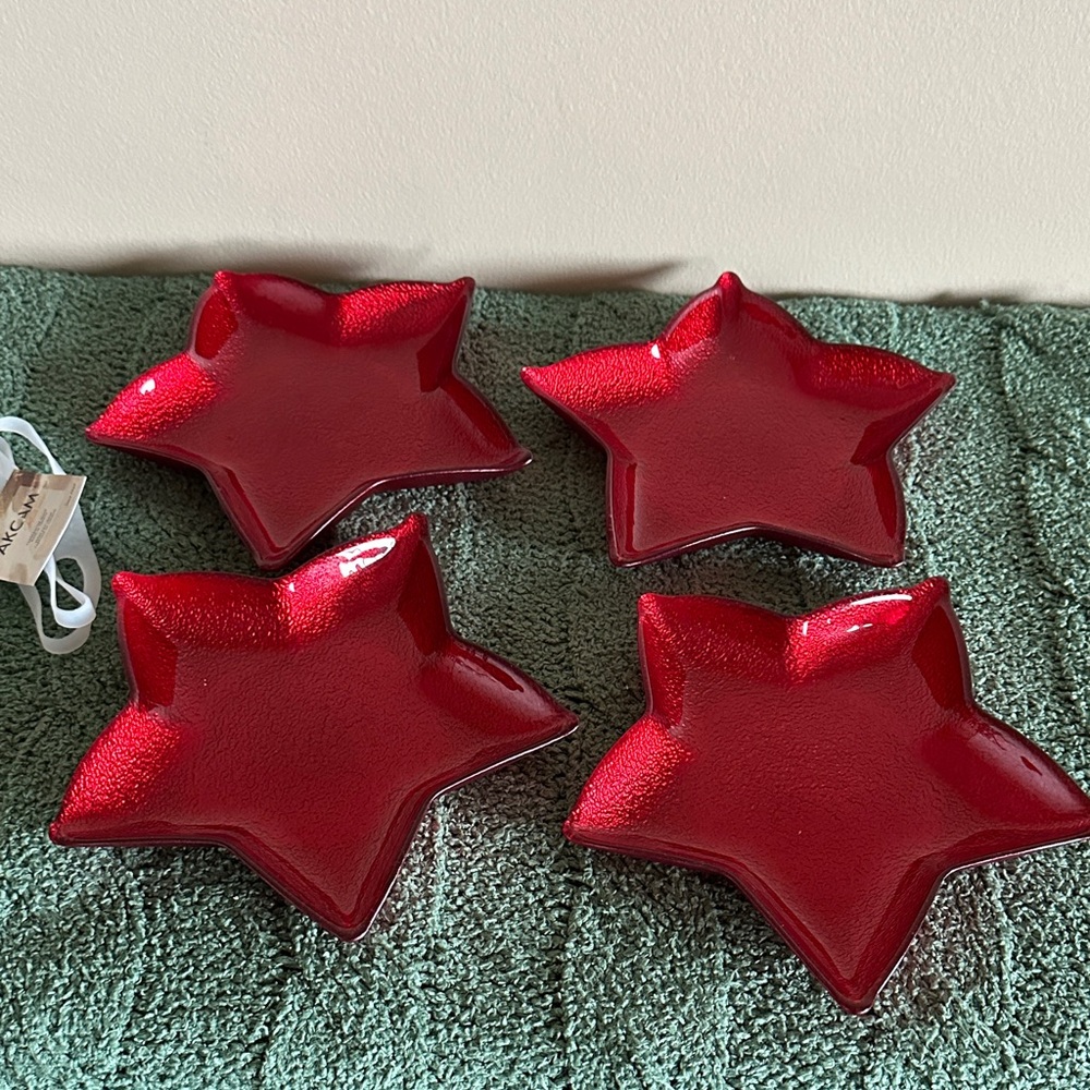 Akcam Glass Holiday Christmas Star Shaped Plates Gorgeous! NEW!